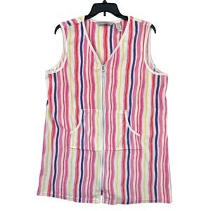 Morning Glory Jasmine Rose Striped Zip Front Terry Cloth Beach Cover Up Size 3X